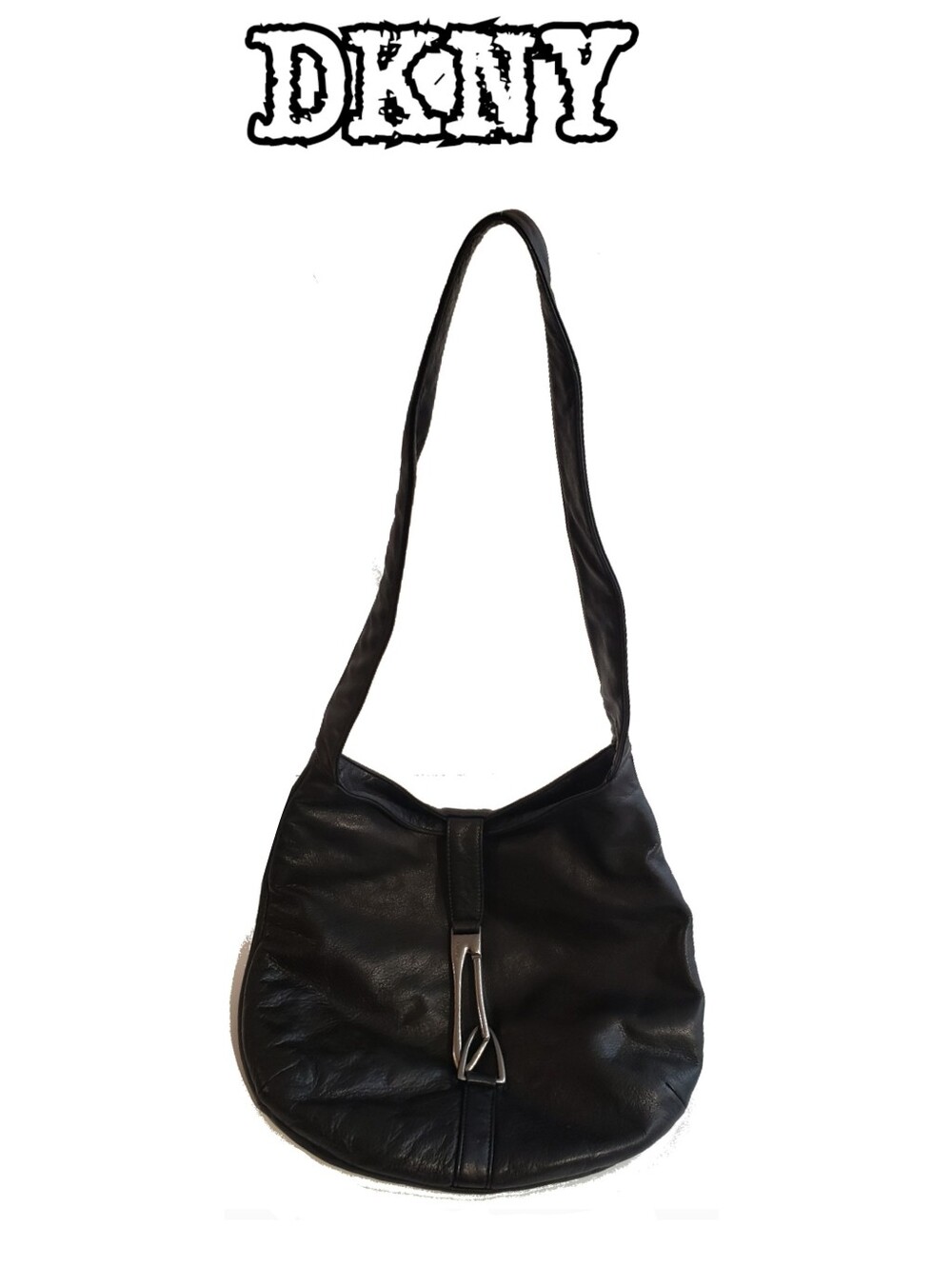 DKNY Black Leather Hobo with Silver Buckle